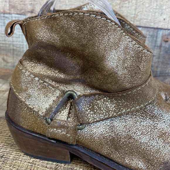 Zara Trafaluc Ankle Boots Womens‎ Size 36 US 5.5 Brown Gold Pointed Western Pull - Picture 2 of 14